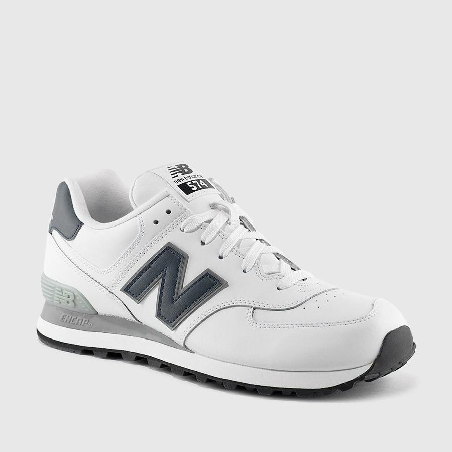 new balance 574 leather menn hvitnavy sko Salg For Billig okavv